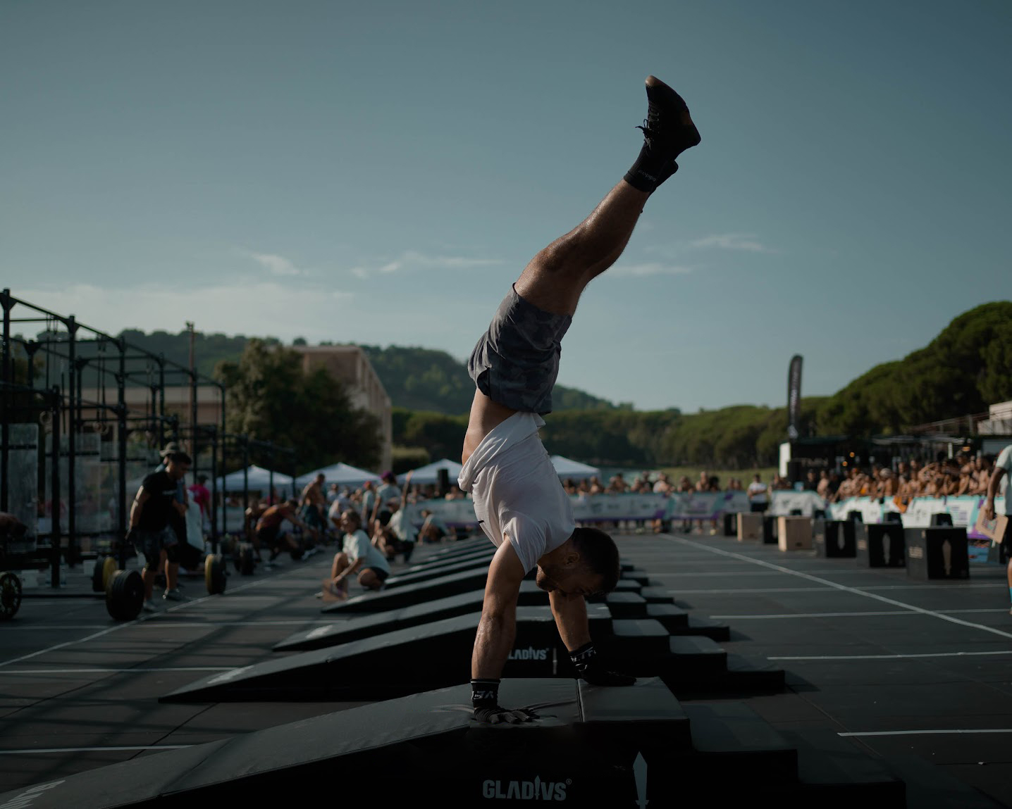 Athlete performing a ramp Hand stand walk during UBL | The Italian Championship, the major Crossfit throwdown in Italy
